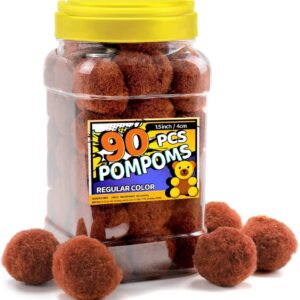 Bundooraking Brown Pom Poms - 1.5 inch (4cm), 90pcs for Crafts